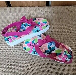 Gymboree Toddler Peach Flower Pink Bow Sandals 5/6 NWOT